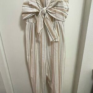 Forever 21 Cream Jumpsuit with Bow Detail